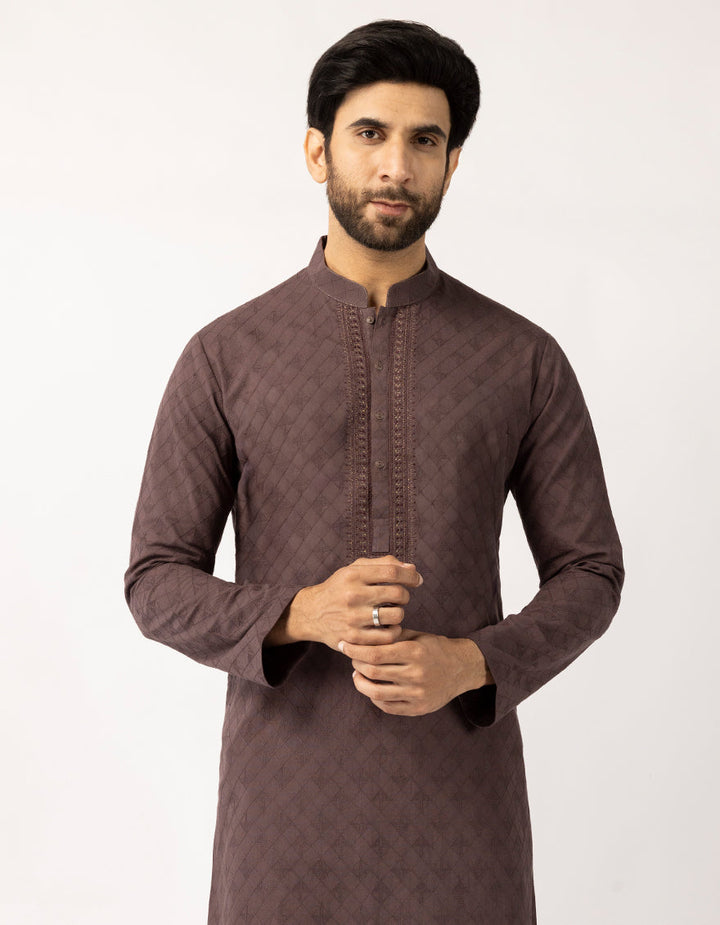 Cotton Chocolate Brown Kurta - J. Junaid Jamshed