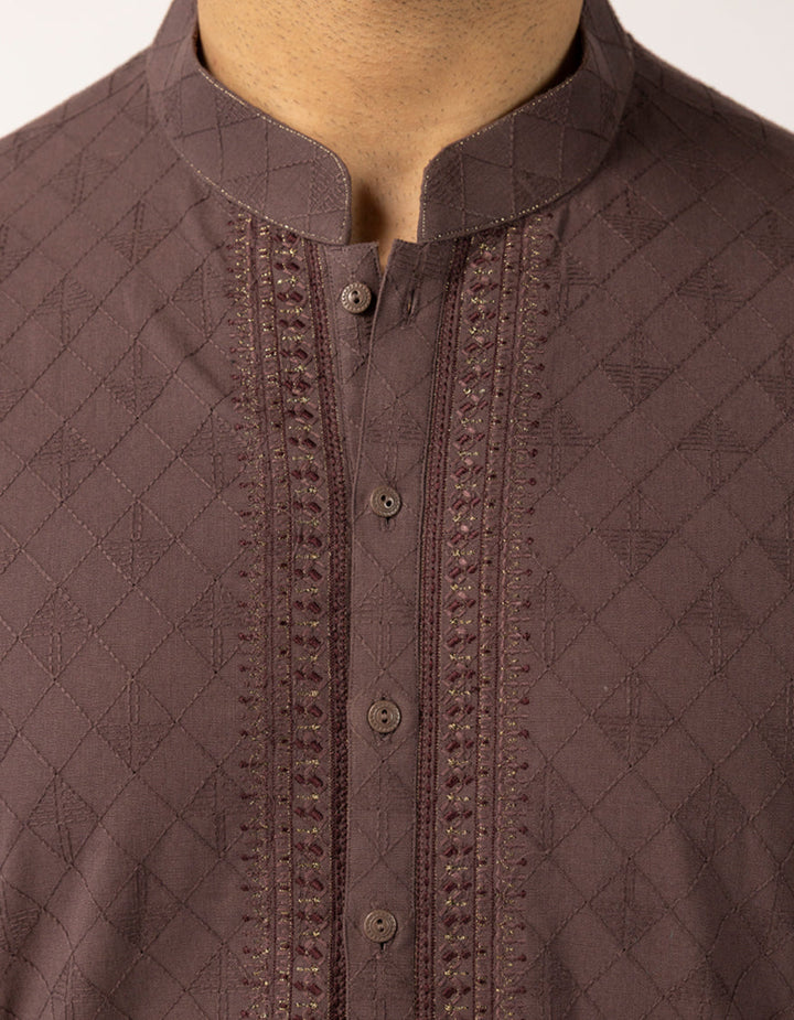 Cotton Chocolate Brown Kurta - J. Junaid Jamshed
