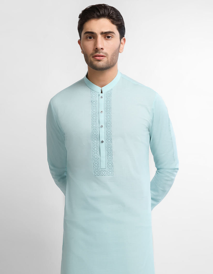 Cotton Light Turquoise Kurta - J. Junaid Jamshed