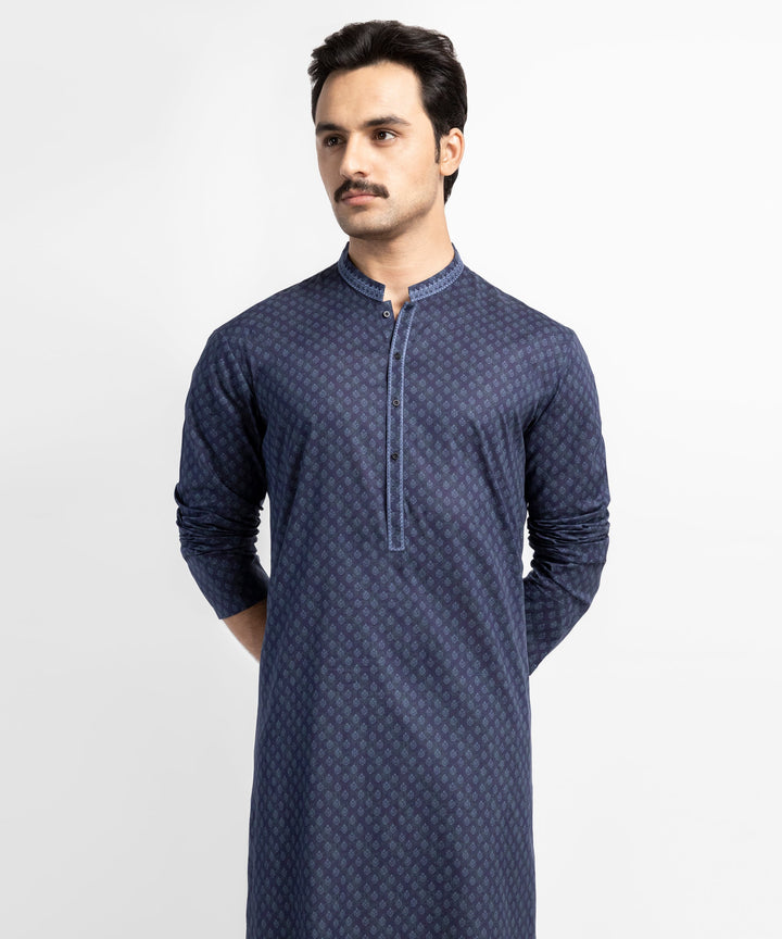 Cotton Navy Blue Kurta - J. Junaid Jamshed
