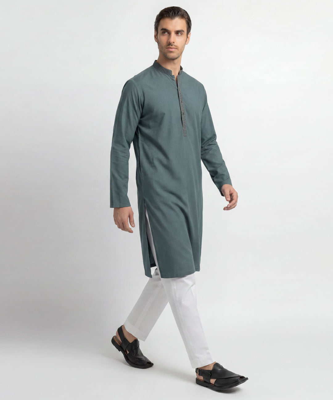 Polyester Green Kurta - J. Junaid Jamshed