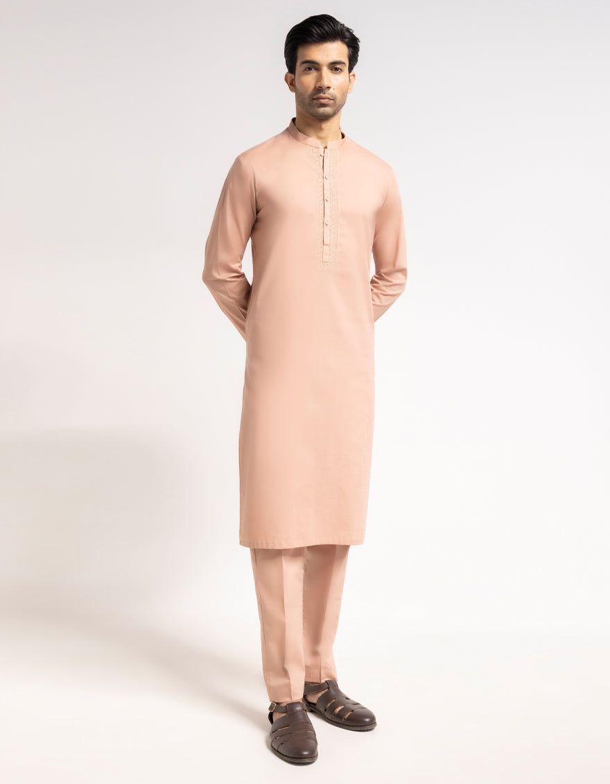 Cotton Peach Kurta Trouser - J. Junaid Jamshed