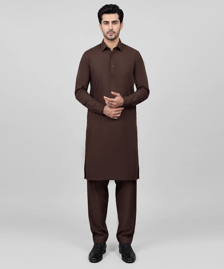 Blended Brown Kurta Trouser - J. Junaid Jamshed