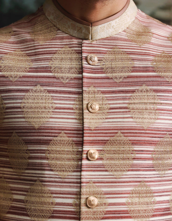 Blended Gold Kurta Trouser with Waist Coat - J. Junaid Jamshed