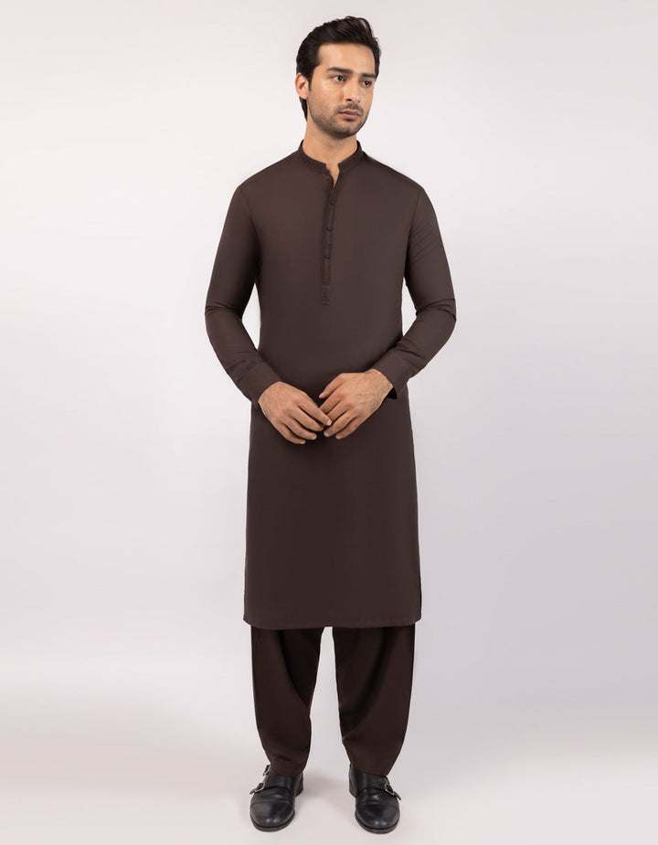 Blended Dark Brown Shalwar Kameez - J. Junaid Jamshed