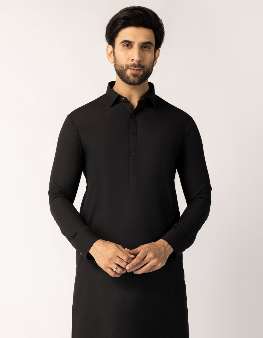 Blended Black Shalwar Kameez - J. Junaid Jamshed