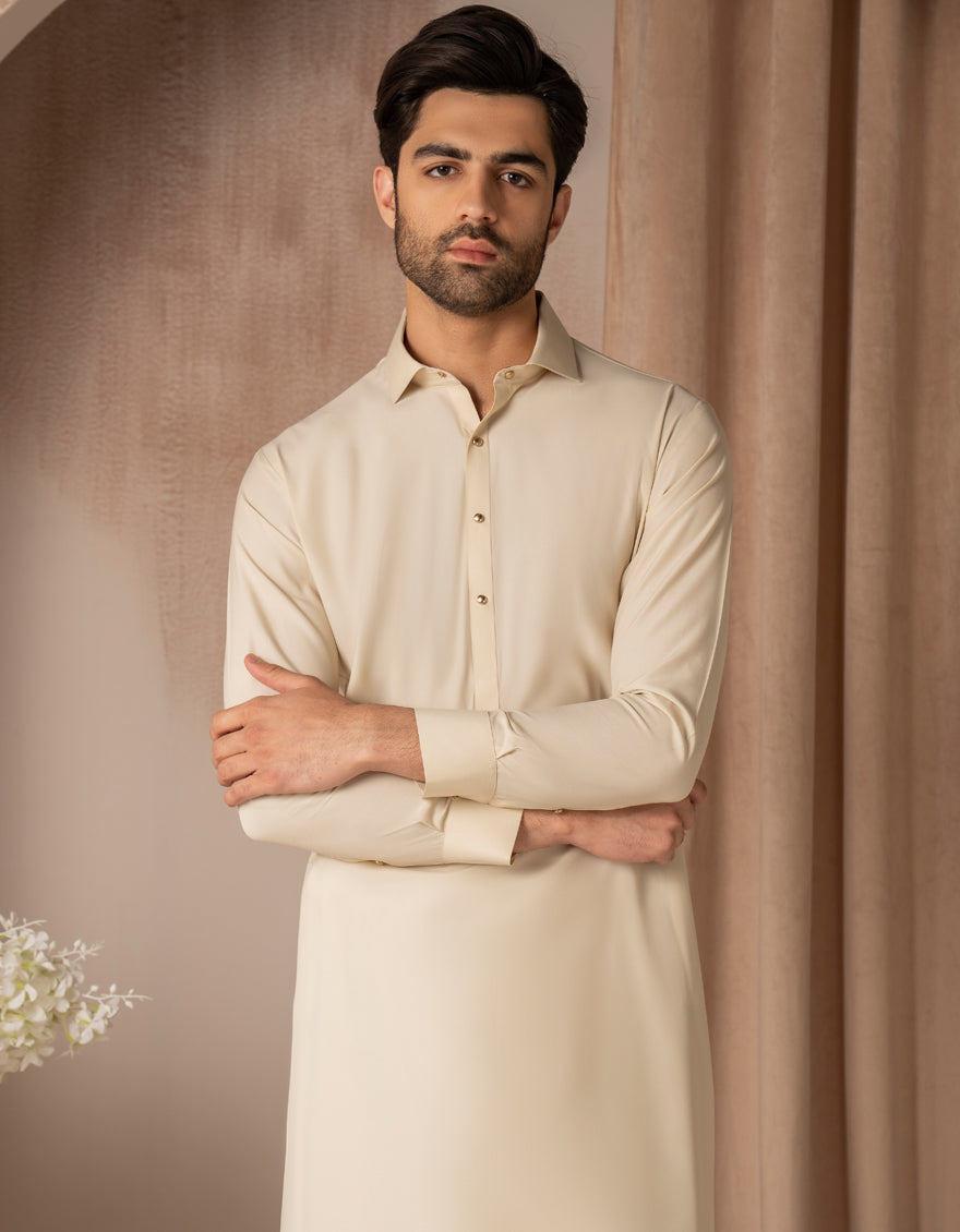 Blended Cream Shalwar Kameez - J. Junaid Jamshed