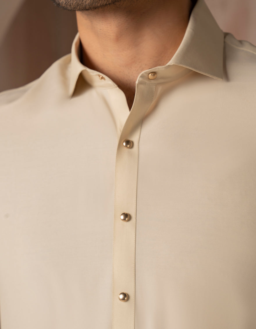 Blended Cream Shalwar Kameez - J. Junaid Jamshed