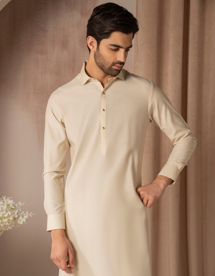 Blended Cream Shalwar Kameez - J. Junaid Jamshed