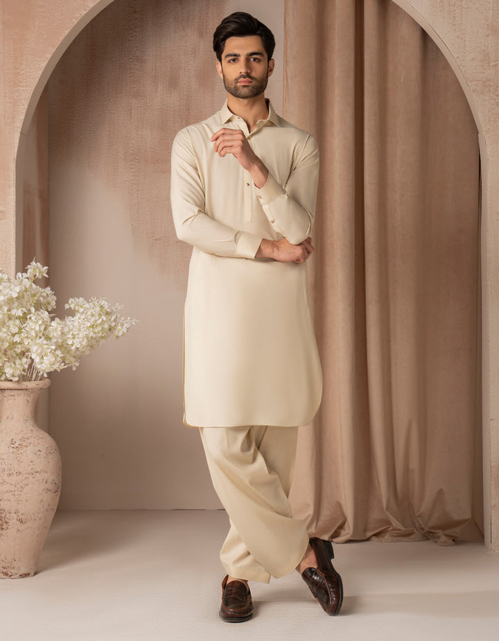 Blended Cream Shalwar Kameez - J. Junaid Jamshed