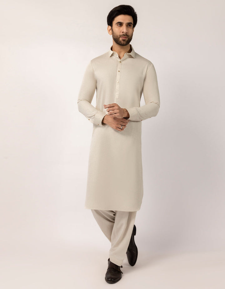 Blended Cream Shalwar Kameez - J. Junaid Jamshed