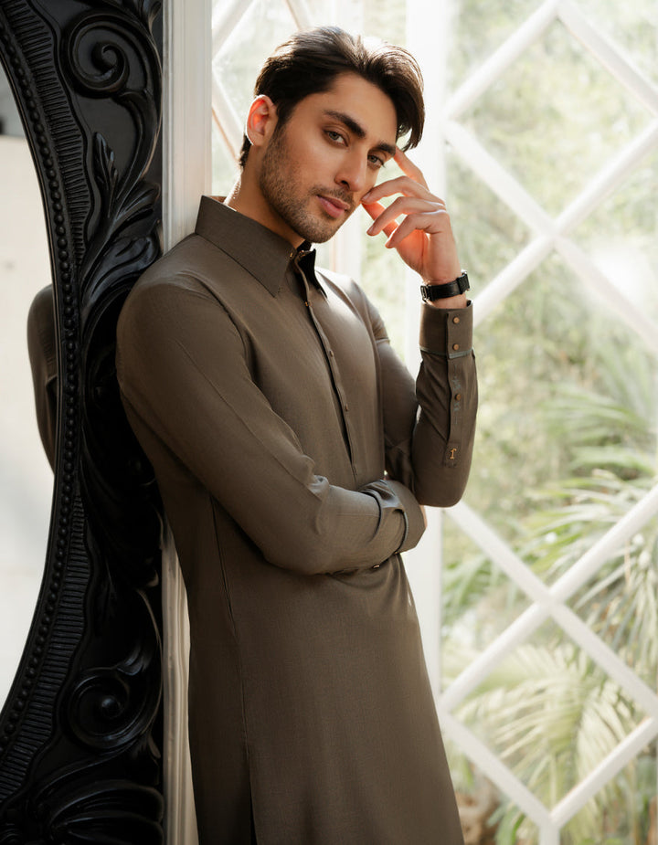 Blended Mehndi Green Shalwar Kameez - J. Junaid Jamshed
