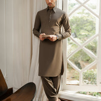 Blended Mehndi Green Shalwar Kameez - J. Junaid Jamshed