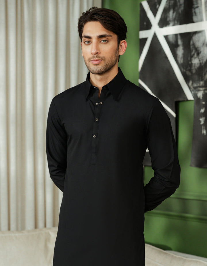 Blended Black Shalwar Kameez - J. Junaid Jamshed
