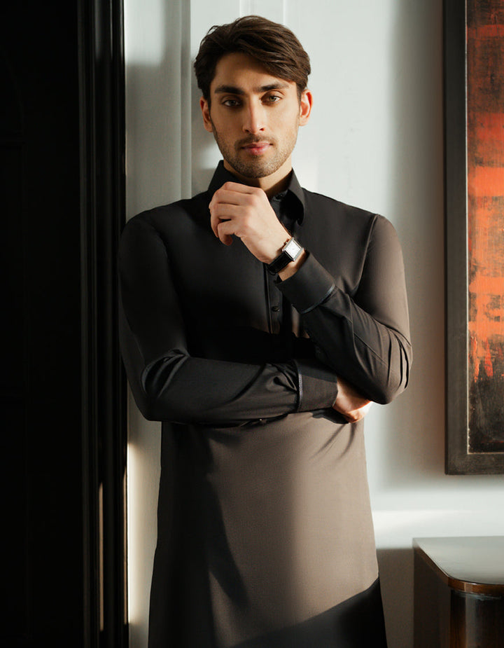 Blended Charcoal Shalwar Kameez - J. Junaid Jamshed