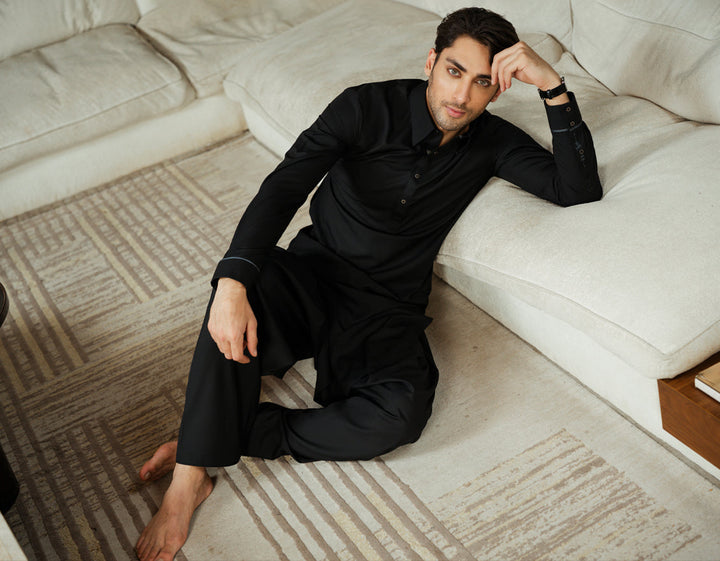 Blended Black Shalwar Kameez - J. Junaid Jamshed