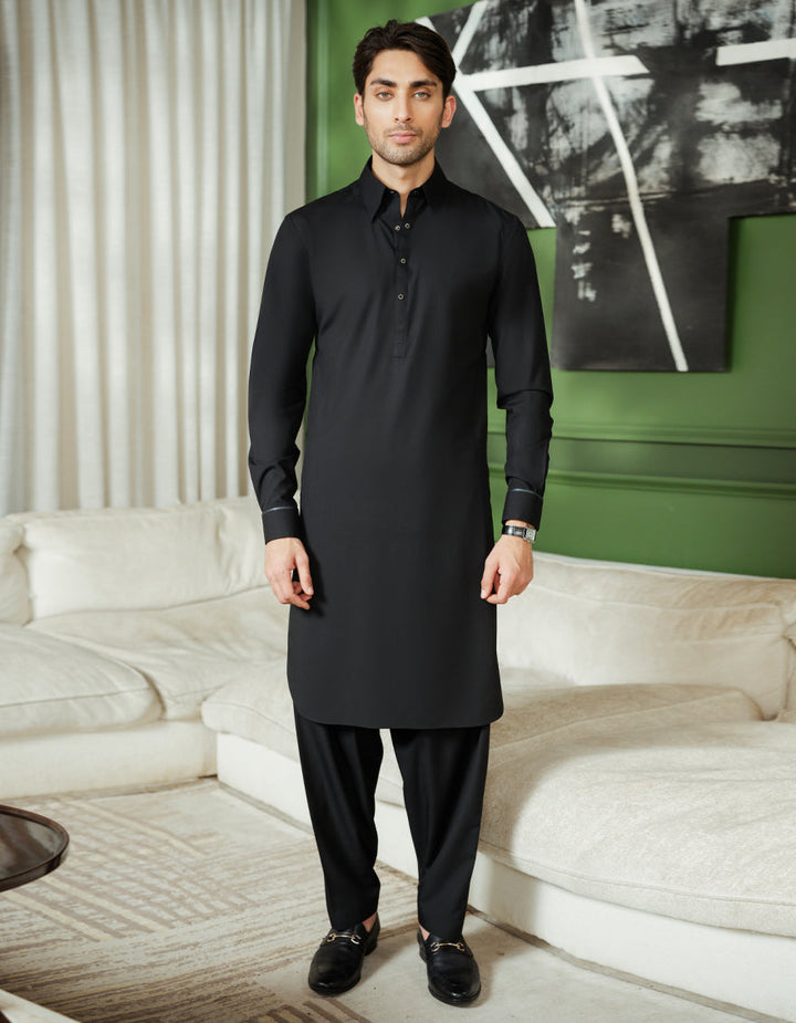 Blended Black Shalwar Kameez - J. Junaid Jamshed