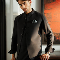 Blended Black Shalwar Kameez with Waist Coat - J. Junaid Jamshed