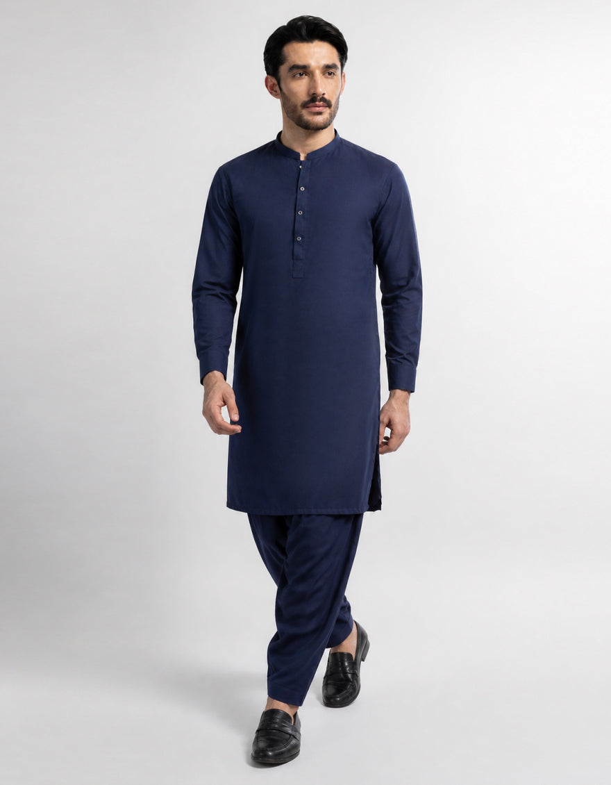 Blended Navy Blue Shalwar Kameez - J. Junaid Jamshed