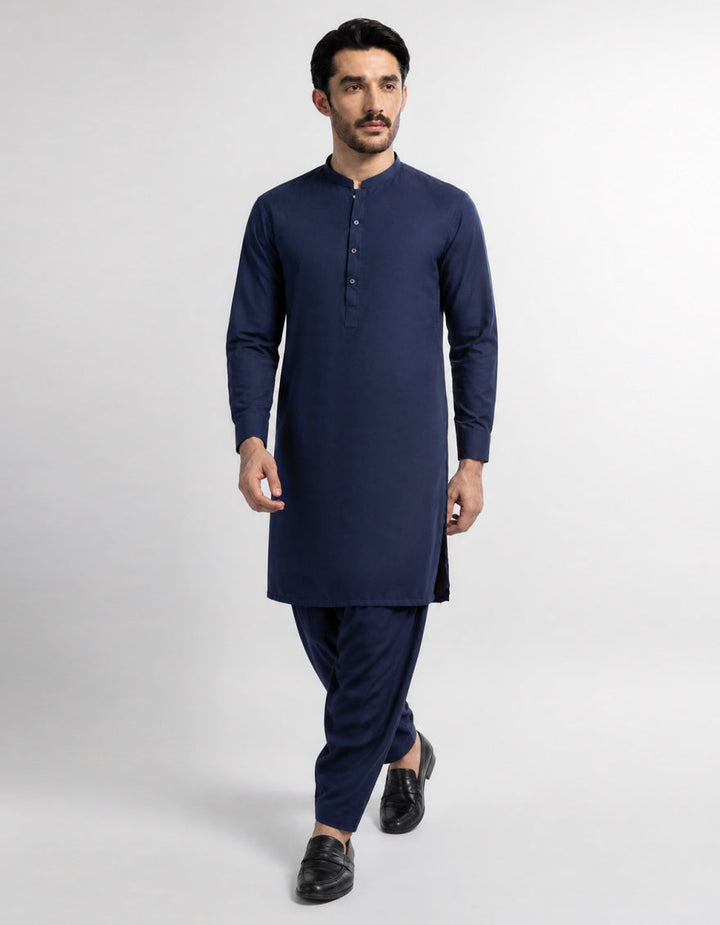 Blended Navy Blue Shalwar Kameez - J. Junaid Jamshed