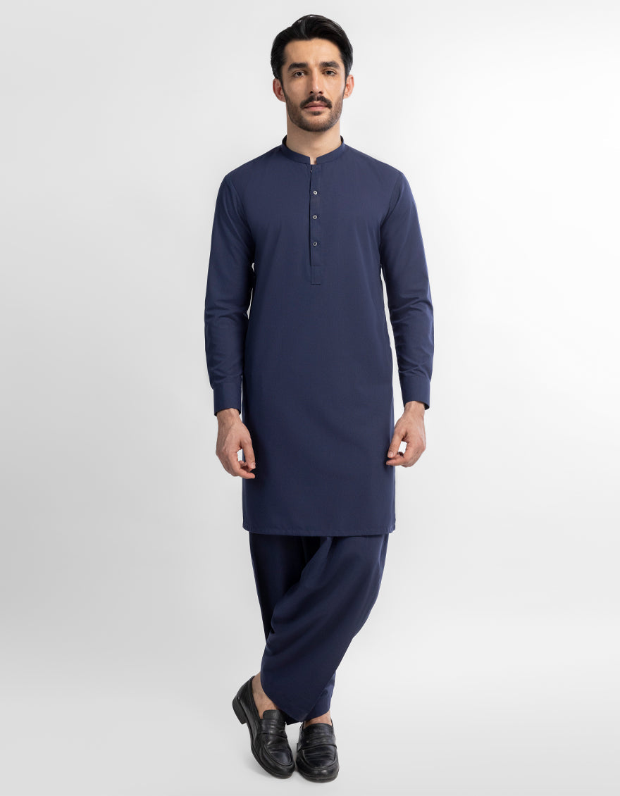 Blended Navy Blue Shalwar Kameez - J. Junaid Jamshed