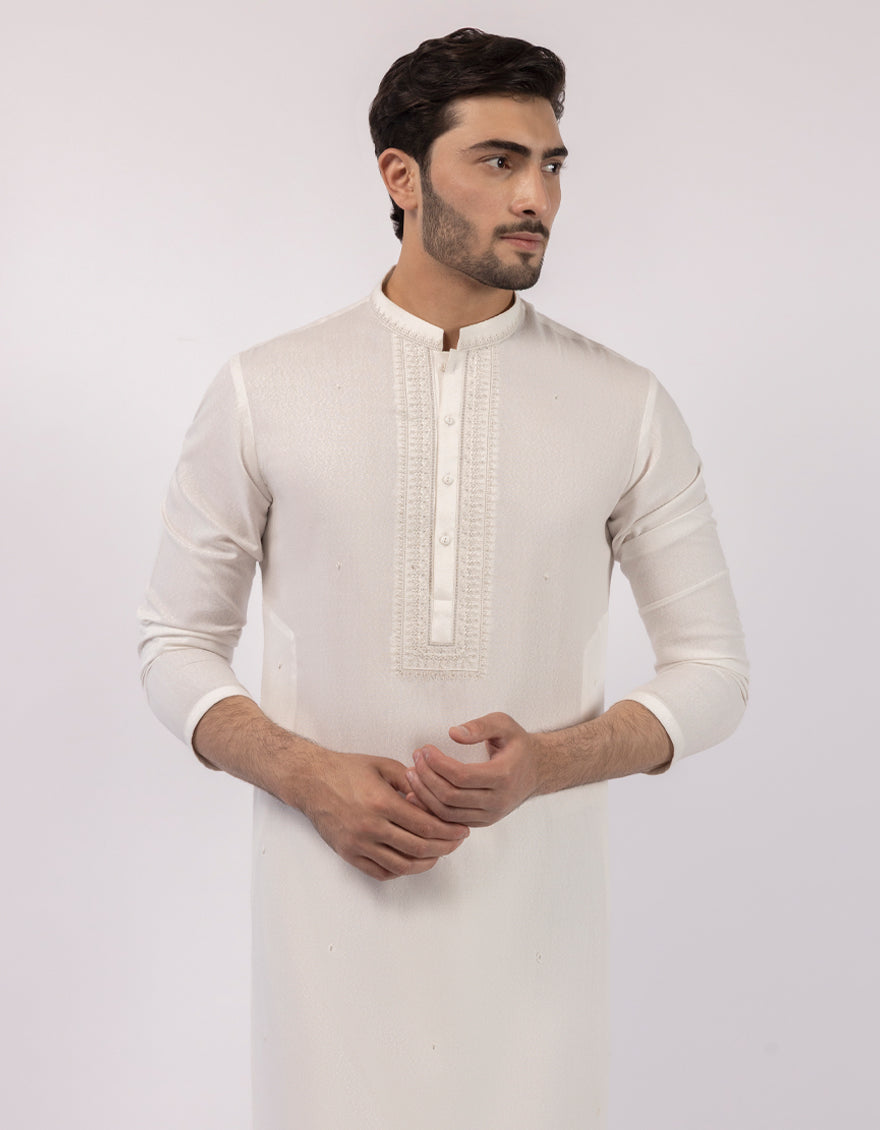 Blended Off White Shalwar Kameez - J. Junaid Jamshed