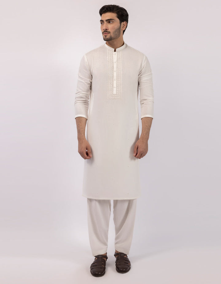 Blended Off White Shalwar Kameez - J. Junaid Jamshed