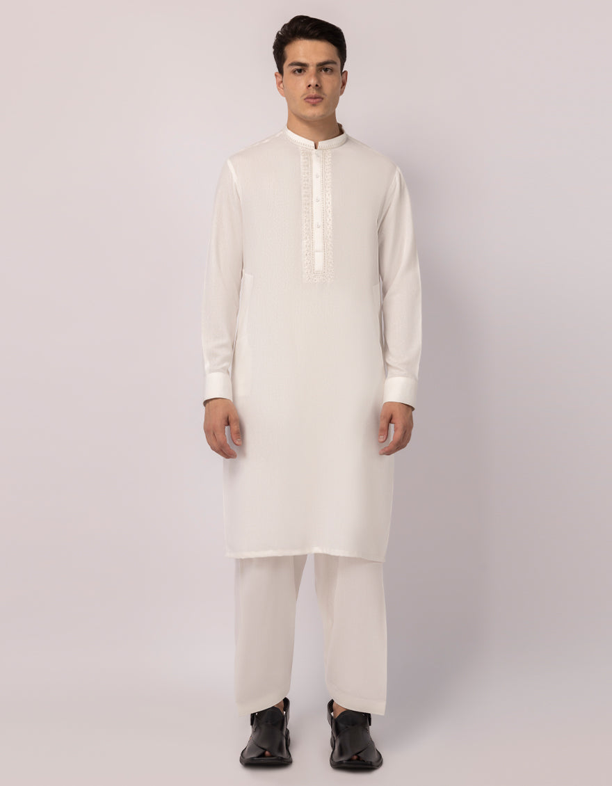 Blended Off White Shalwar Kameez - J. Junaid Jamshed