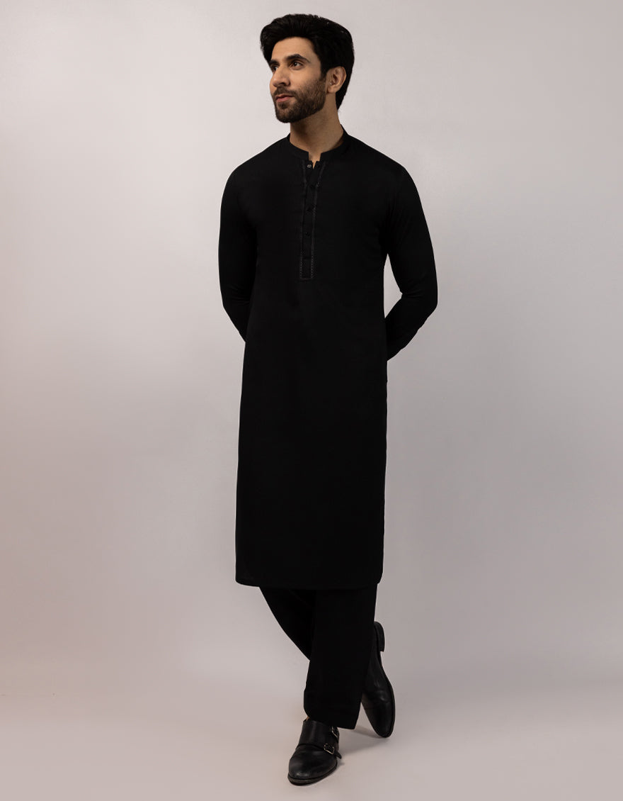 Blended Black Shalwar Kameez  - J. Junaid Jamshed