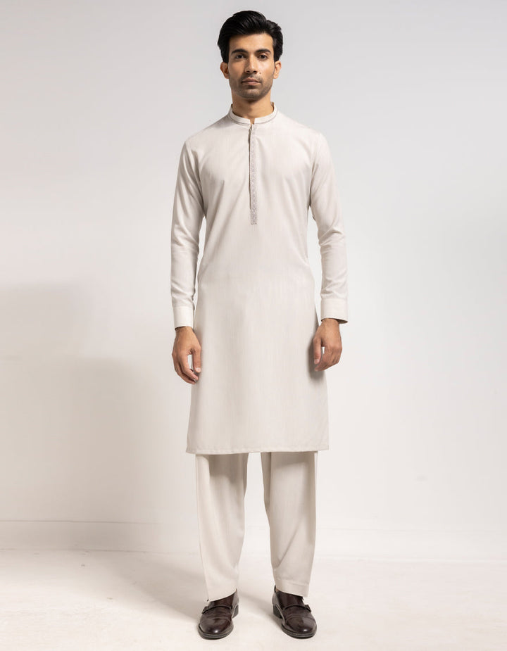 Polyester Pearl White Shalwar Kameez - J. Junaid Jamshed
