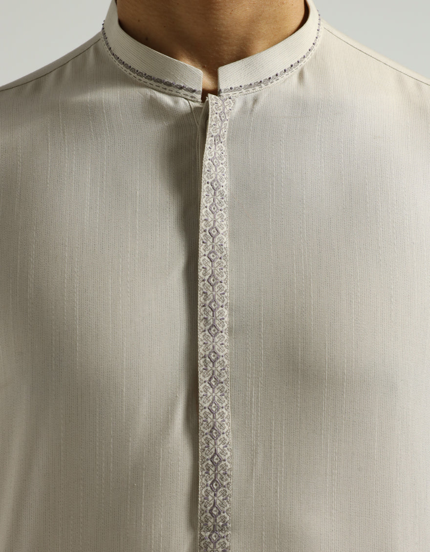 Polyester Pearl White Shalwar Kameez - J. Junaid Jamshed