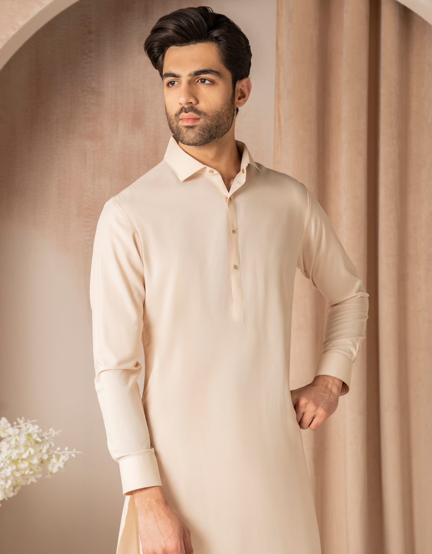 Blended Cream Shalwar Kameez - J. Junaid Jamshed