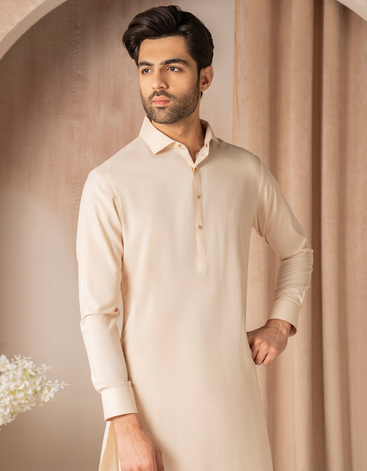 Blended Cream Shalwar Kameez - J. Junaid Jamshed