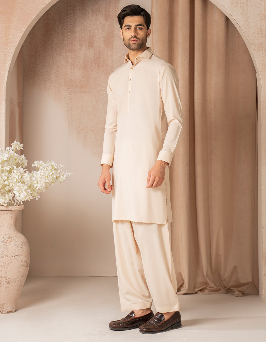 Blended Cream Shalwar Kameez - J. Junaid Jamshed