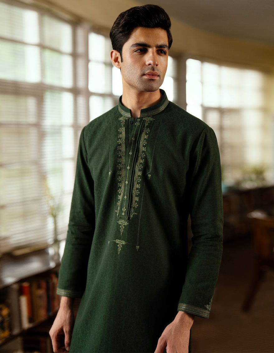 Blended Green Kurta - J. Junaid Jamshed