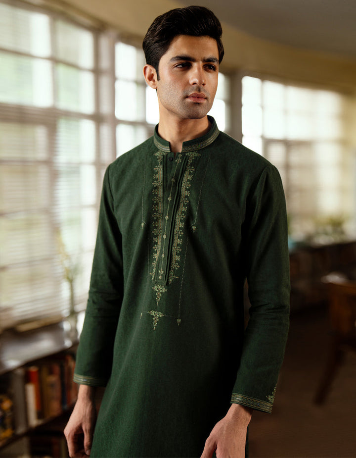 Blended Green Kurta - J. Junaid Jamshed