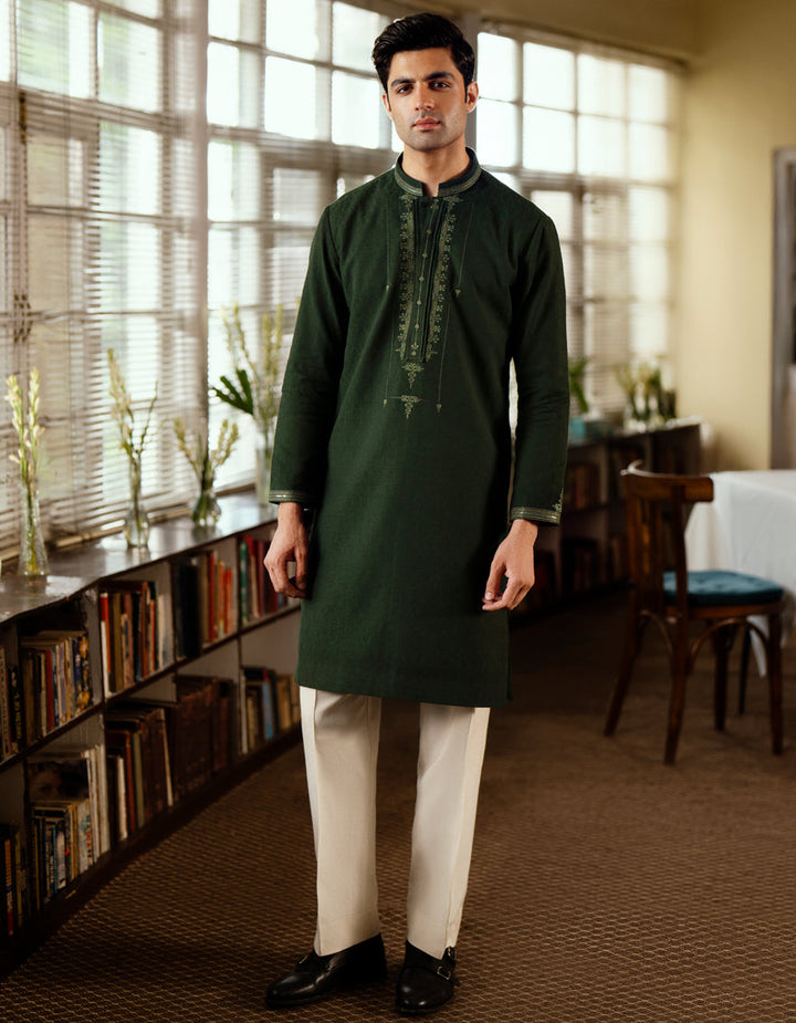 Blended Green Kurta - J. Junaid Jamshed