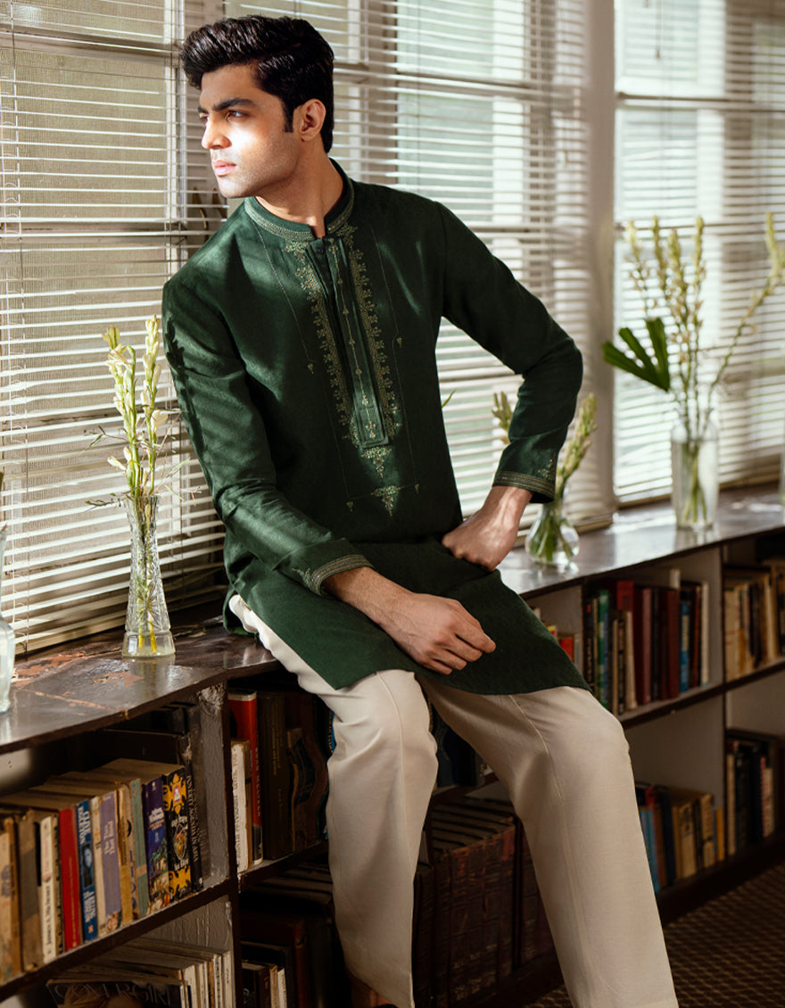 Blended Green Kurta - J. Junaid Jamshed