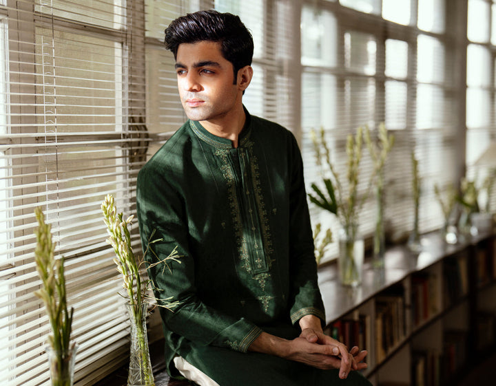 Blended Green Kurta - J. Junaid Jamshed