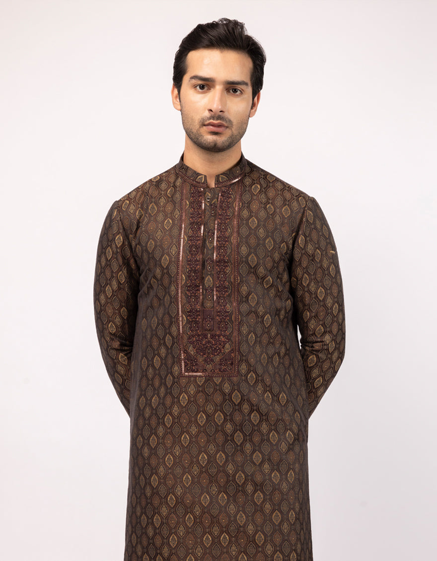 Polyester Brown Special Kurta - J. Junaid Jamshed