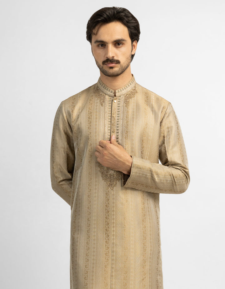 Polyester Antiq Gold Special Kurta - J. Junaid Jamshed