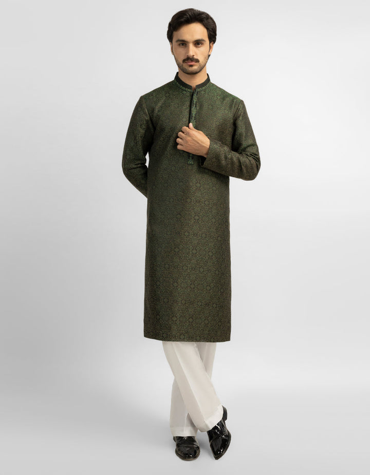 Polyester Green Special Kurta - J. Junaid Jamshed