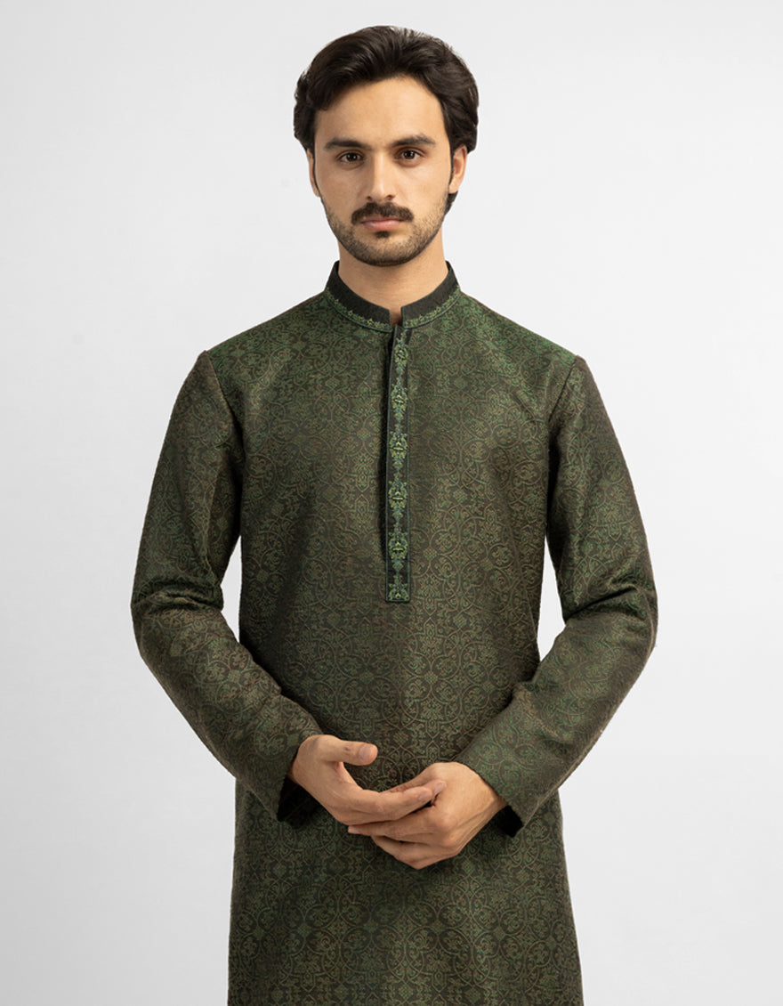 Polyester Green Special Kurta - J. Junaid Jamshed