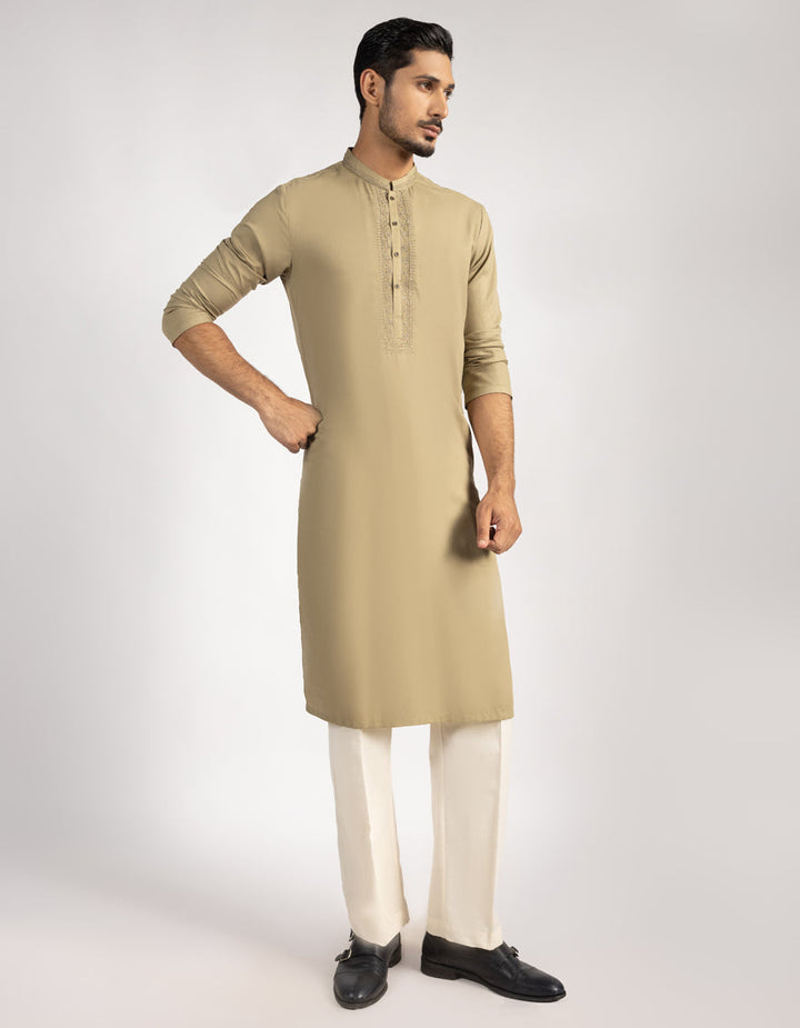 Blended Light Olive Special Kurta - J. Junaid Jamshed