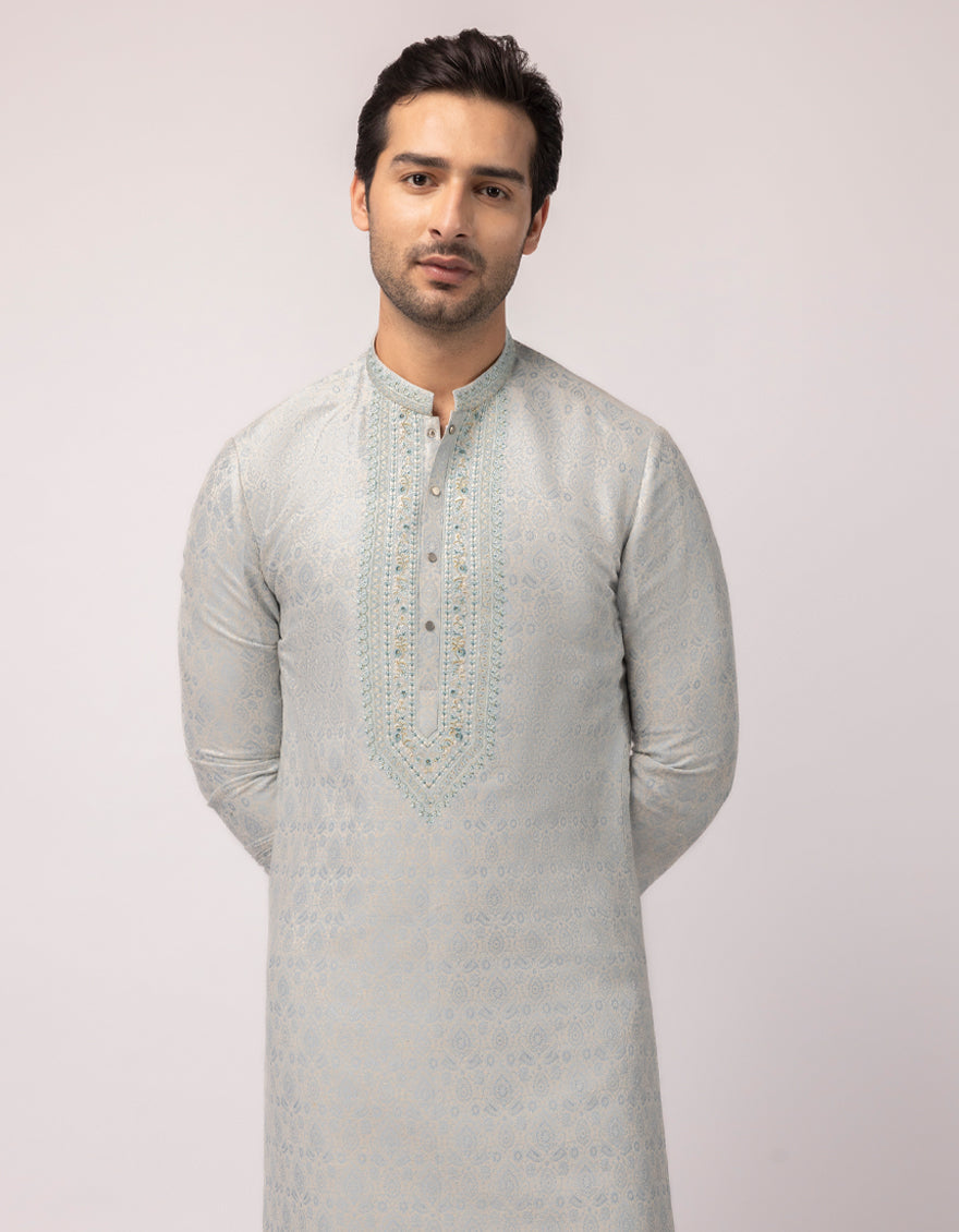 Blended Ice Blue Special Kurta - J. Junaid Jamshed