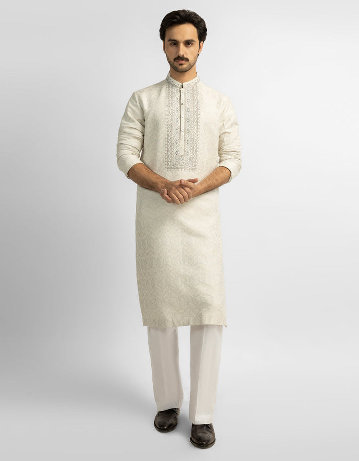 Polyester Cream Special Kurta - J. Junaid Jamshed