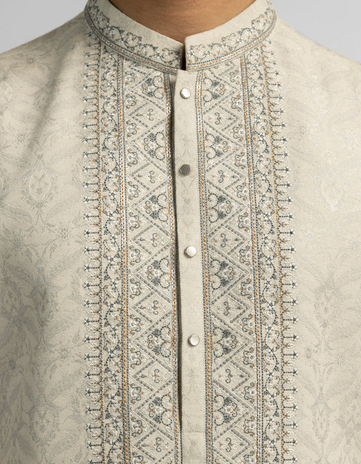 Polyester Cream Special Kurta - J. Junaid Jamshed