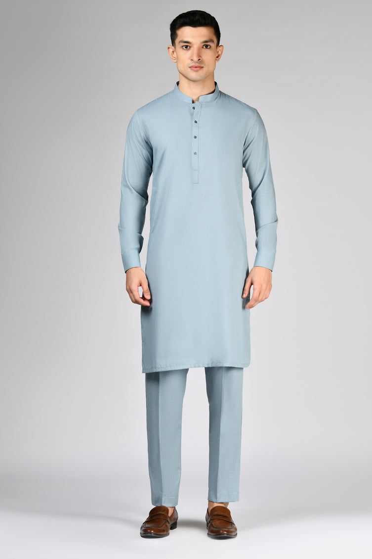 Blended Blue Unstitched Suit - J. Junaid Jamshed