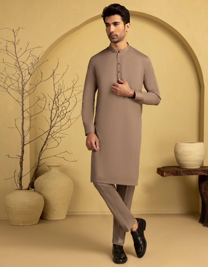 Blended Brown Unstitched Suit - J. Junaid Jamshed