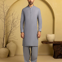 Blended Grey Unstitched Suit - J. Junaid Jamshed